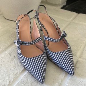 J Crew blue and white plaid heels